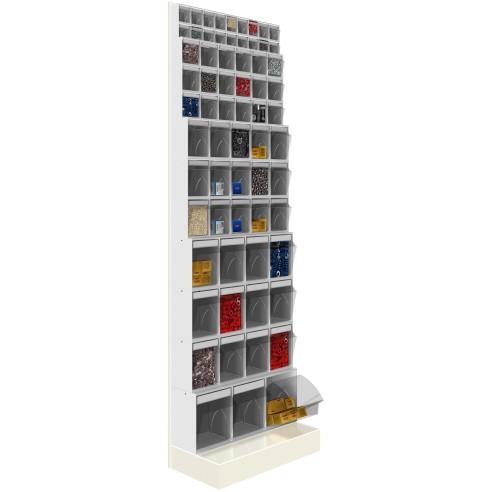 SCAFFALE Porta Minuteria CON BASE H.1950 66 Cassetti Trasparenti Basculanti  Cassettiera