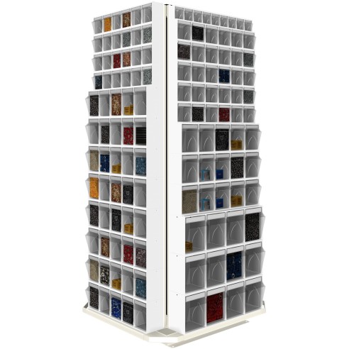 Scaffale Porta Minuteria Girevole 4 lati - 260 Cassetti Trasparenti Basculanti Cassettiere Officina Magazzino Ferramenta