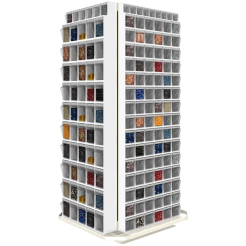Scaffale Girevole 4 facce - 310 Cassetti Trasparenti Basculanti Minuteria Cassettiere Officina Magazzino Ferramenta