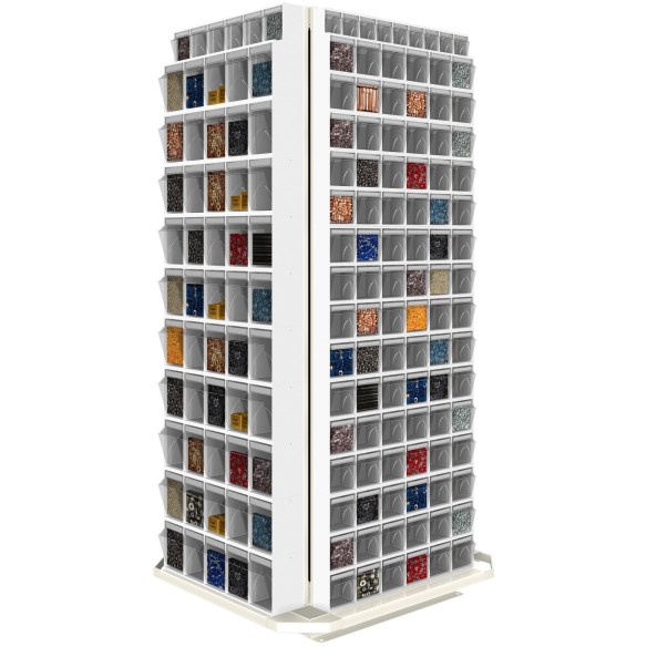 Scaffale Girevole 4 facce - 310 Cassetti Trasparenti Basculanti Minuteria Cassettiere Officina Magazzino Ferramenta